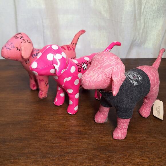 PINK Victoria's Secret Accessories - Victoria secret Pink Y2K 2000s 8" Plush dog lot bundle of 3 Vinyl polkadot 86
